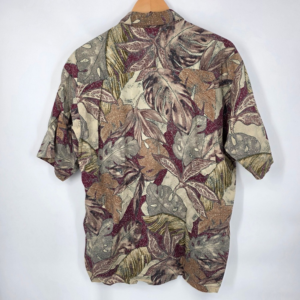 Tori Richard Cotton Lawn Tropical Leaf Shirt Mens XL Burgundy Tan Short Sleeve - Picture 3 of 6